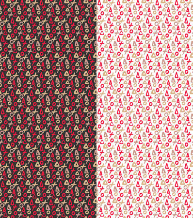Geometrical seamless pattern, doodle hand drawn shapes in beige red palette, color background is easy to changeのイラスト素材