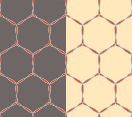 Hexagon cells, geometrical seamless pattern. Creative colored grid. Grey or light yellow background is easy to changeのイラスト素材