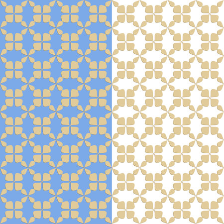 Gold elegant ornamental seamless pattern. Geometrical shape with shadow backdrop. Tile grid with background in blue, white. Vectorのイラスト素材