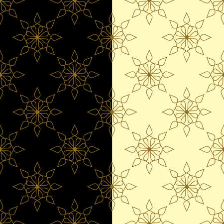 Perfect outline star seamless pattern. Luxury elegant festive surface design. Gold line geometrical shape. Background in black, cream white easy editable colors. Vectorのイラスト素材