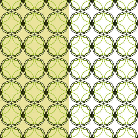 Ornamental circle outline seamless pattern in green. Stylized leaf geometric grid surface template. White or yellow gold easy editable color background. Vectorのイラスト素材