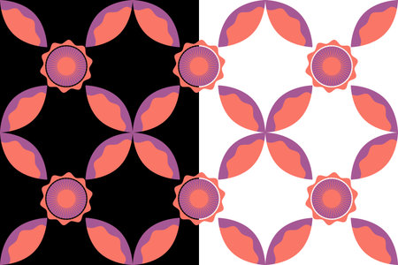 Retro 70s floral seamless pattern. Geometrical beatiful artistic grid, pink lilac color palette....