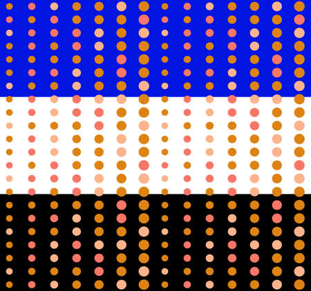 Dots geometric seamless pattern. Grid of circle shapes, pink orange color palette. Blue, white or black easy editable color background. Vectorのイラスト素材