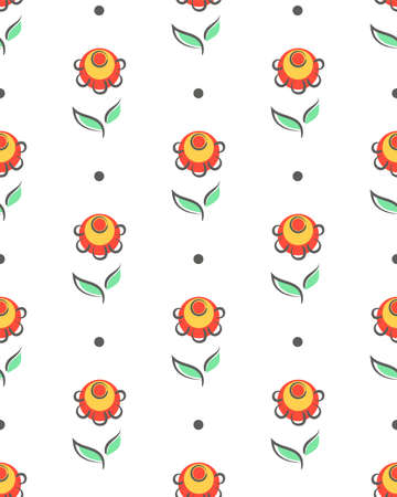 Folklore floral seamless pattern. Hand drawn graphic flower, leaf cute Nordic traditional design. White editable background. Vectorのイラスト素材