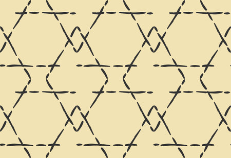 Rhomb seamless patter. Geometrical grey dash doodle stroke line grid. Yellow gold easy editable color background. Vectorのイラスト素材