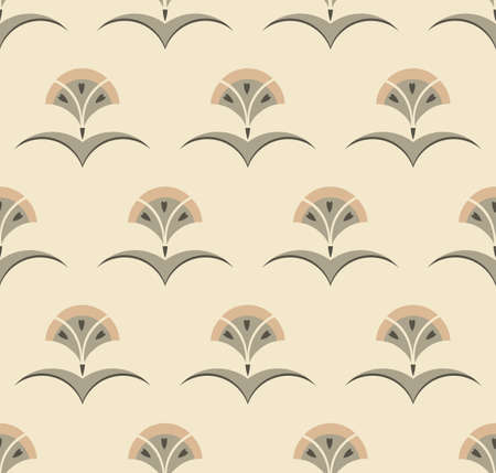 Elegant floral ornamental seamless pattern in beige colors palette. Geometrical shape of flower, leaf, heart. Light pink easy editable color background. Vectorのイラスト素材