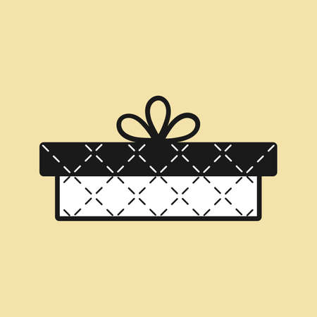 Present, gift box icon. Vector. Black and white fill, decorative diagonal design, bowのイラスト素材