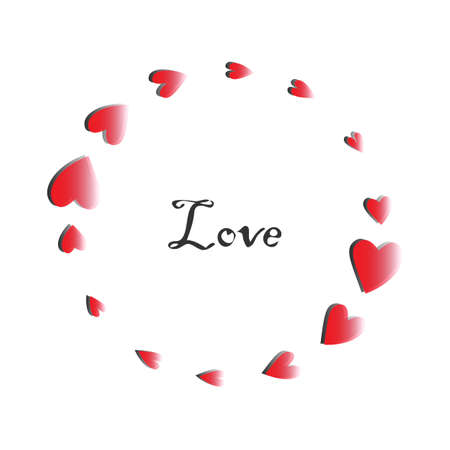 Love hearts wreath. Romantic Frame in red color gradient, grey shadows. White background. Vectorのイラスト素材