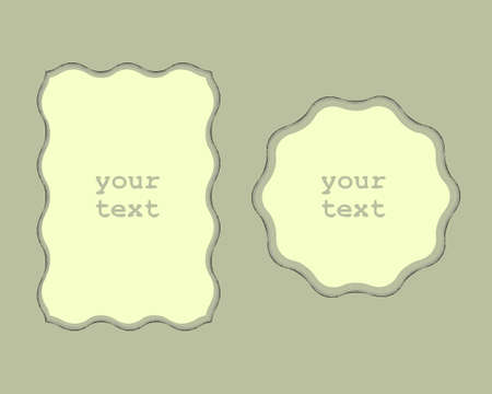 Frames, border Set. Hand drawn ink brush grunge wave lines, black and grey tones colors. Circle wreath, rectangle geometric shapes. Empty frames for text space. Vectorのイラスト素材