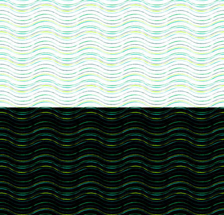 Sea Wave, abstract seamless pattern. Hand painte doodle ink line, nautical style design, geometrical illustration. Blue green color tones palette. White or balck easy editable color background. Vectorのイラスト素材