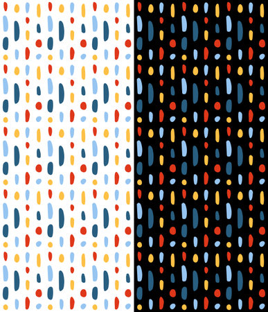 Festive confetti seamless pattern. Geometrical chaotic colored lines, hand drawn doodle shapes, marine sea colors palette. White or black easy editable color backgroundのイラスト素材
