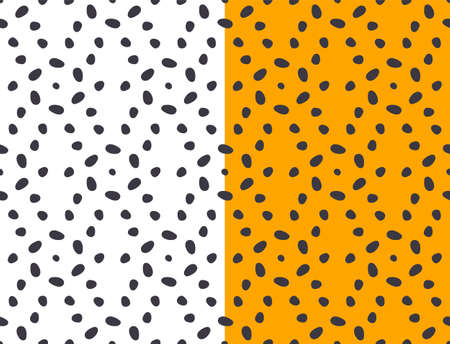 Geomentric seamless pattern, circular ornamental grid, black doodle brush drawn decorative shapes. White or mango yellow easy editable background. Vectorのイラスト素材