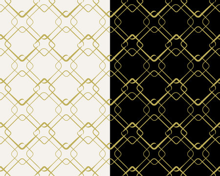 Geometrical check square grid, gold abstract monochrome seamless pattern, scribble doodle paint...