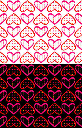 Geometrical pink hearts, festive seamless pattern. Bright colored grid, decorative doodle heart shapes. Transparent background. Vectorのイラスト素材