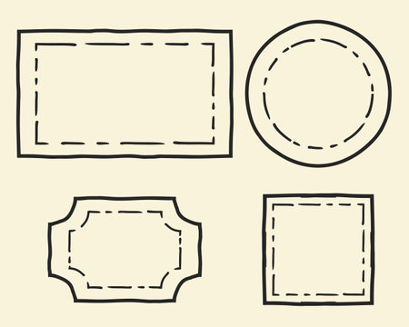 Frames outline set. Hand drawn decorative doodle black ink brush stroke borders, scribbled line, circle, square, rectangle geometric shapesのイラスト素材