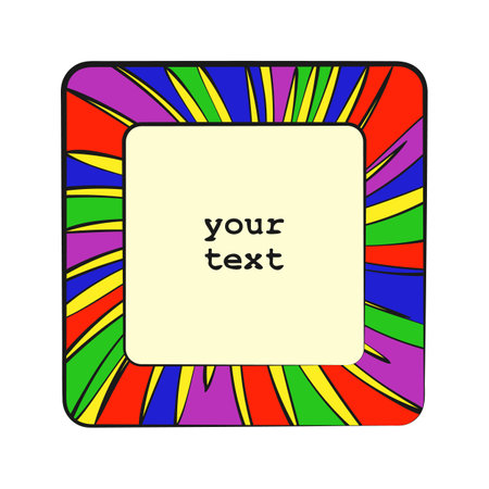 Square shape Frame illustration. Hand drawn paint brush line strokes, doodle style border, colorful rainbow color palette. White background text space. Vectorのイラスト素材