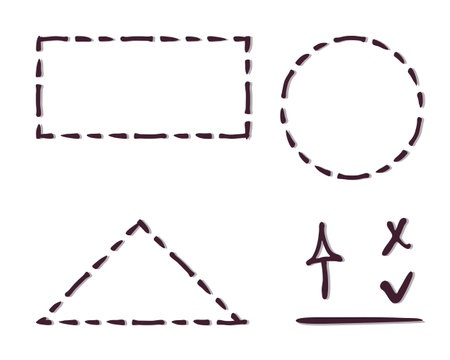 Frames outline set. Hand drawn decorative doodle black ink brush stroke borders, scribbled dash line, circle, square, rectangle, triangle geometric shapesのイラスト素材