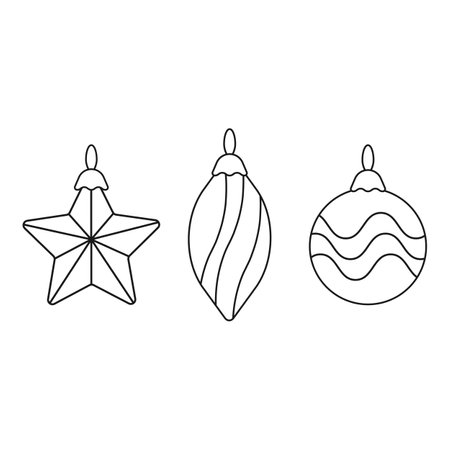 Decorative balls icon set. Outline shape, black stroke line. Festive toys for Christmas party graphic web designのイラスト素材