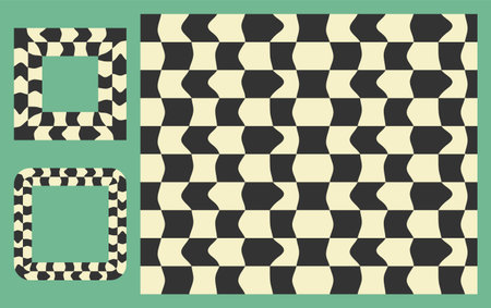 Frames, seamless pattern Set. Checkered distorted abstract seamless pattern swatch. Decorative wavy...