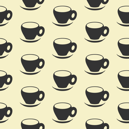 Coffee cup abstract seamless pattern. Stylish diagonal geometrical grid. Black and white vintage colours palette, monochrome surface background. Vector illustrationのイラスト素材