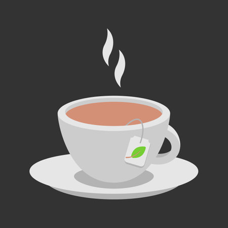 Tea cup icon, with a tea bag. Cartoon flat graphic design. Isolated element. Vectorのイラスト素材
