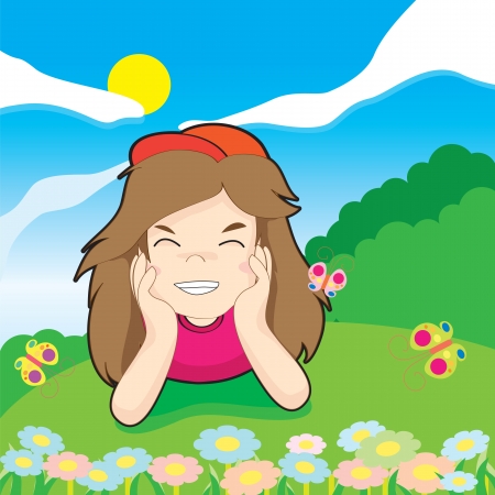 Illustration a cute little girl and butterflyのイラスト素材