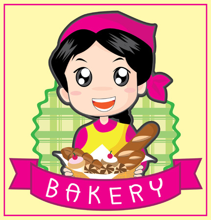 Illustration a cute little girl bakery logoのイラスト素材