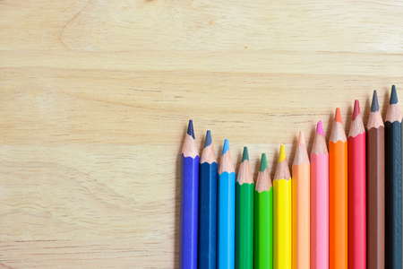 Color Pencils on wood textureの写真素材