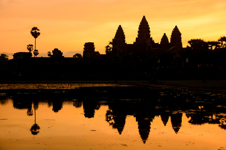Angkor Wat silhouette at sunrise Siem Reap Cambodiaの写真素材