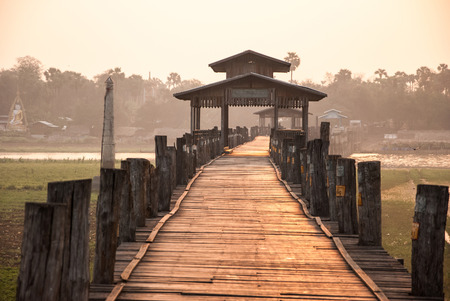 Ubein Bridge at sunrise Mandalay Myanmarの写真素材