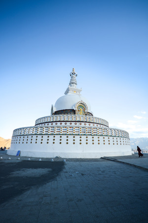 Shanti Stupa Buddhist whitedomed stupa in Leh Ladakh Indiaの写真素材
