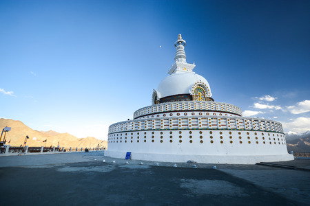 Shanti Stupa Buddhist whitedomed stupa in Leh Ladakh Indiaの写真素材