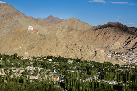Namgyal Tsemo Gompa and Leh village Ladakh India  View from Shanti stupaの写真素材