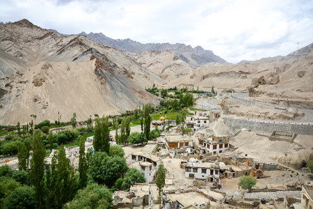 Aerial view of village near Lamayuru monastery Ladakh Jammu and kashmir state Indiaの写真素材
