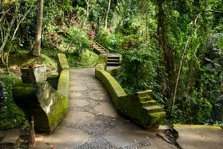 Beautiful walkway in Balinese garden at Ubud Bali Indonesia