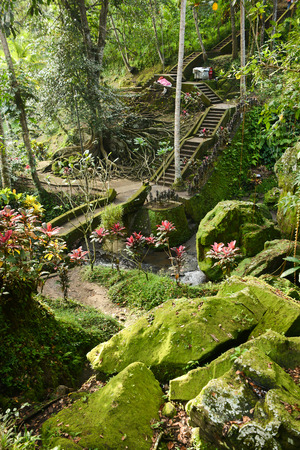 Beautiful walkway in Balinese garden at Ubud, Bali, Indonesiaの写真素材