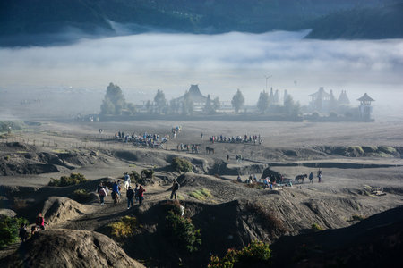 JAVA INDONESIA  JAN 24 2013 : Candi Bentar temple view from crater of mount Bromo on Java island Indonesiaのeditorial素材