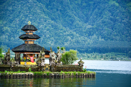 Pura Ulun Danu Bratan Hindu temple on Bratan lake Bali Indonesiaの写真素材