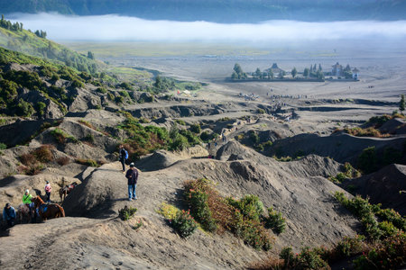 JAVA INDONESIA  JAN 24 2013 : Candi Bentar temple view from crater of mount Bromo on Java island Indonesiaのeditorial素材