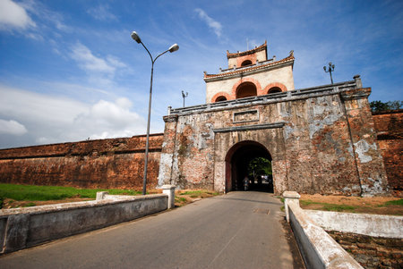 The palace gate near the moat in Hue, Vietnamのeditorial素材