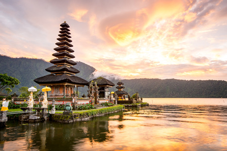 Pura Ulun Danu Bratan, Hindu temple on Bratan lake, Bali, Indonesiaの写真素材