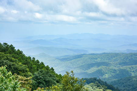 Scenic nature landscape of mountain range in spring of Chiang Mai, Thailandの写真素材