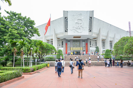 HANOI, VIETNAM - JULY 30, 2015 : tourists visit the Ho Chi Minh Museum in Hanoi, Vietnam.のeditorial素材