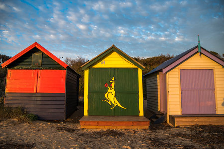 colorful bathing boxes at Brighton Beach near Melbourne, Australia.のeditorial素材