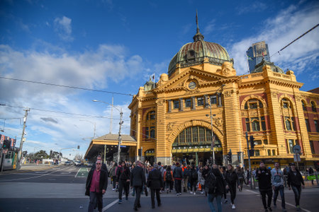 MELBOURNE, AUSTRALIA - JULY 18, 2016 : Flinders Street Station, a beautiful historic building in Colonial victorian style, iconic and landmark of Melbourne city.のeditorial素材
