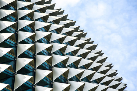 SINGAPORE - MAY 6, 2016 : Architectural roof detail of Esplanade Theatres on the Bay in Singapore