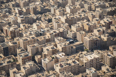 Aerial view of building rooftop in Tehran, capital city of Iran