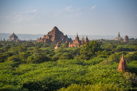 Beautiful landscape of ancient pagoda and temple in Bagan archaeological site, famous destination in Mandalay Region, Myanmar (Burma) and Southeast Asiaの写真素材