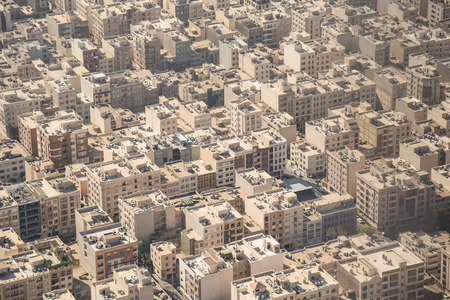 Aerial view of building rooftop in Tehran, capital city of Iranの写真素材