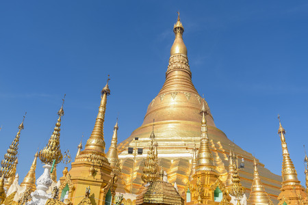 Beautiful golden Shwedagon pagoda (Shwedagon Zedi Daw), famous landmark and travel destination of Yangon, Myanmar (Burma)の写真素材